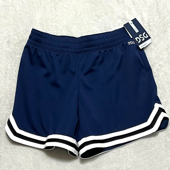 DSG Girls M 10–12‎ Navy Mesh Shorts Mid Rise Striped Hem Performance Fit - Picture 1 of 7
